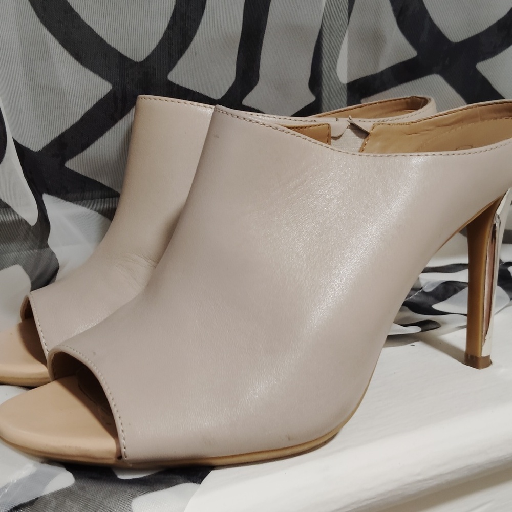 Calvin Klein Cream Peep-Toe Mules